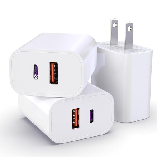 USB C Charger Block, 3Pack for iPhone Charger Block, 20W Dual Port PD+QC, Power Wall USB Adapter, Fast Type C Charging Plug for iPhone