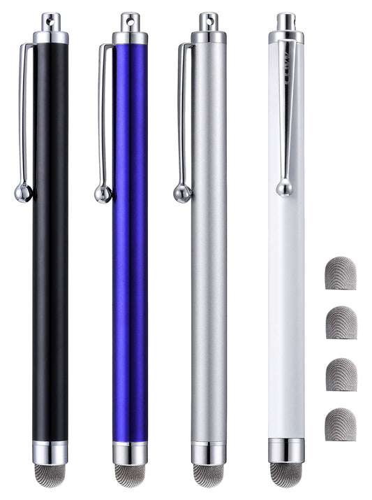 Stylus, 4 Pcs 5.0 Inch Mesh Fiber Tip Stylus Pens for Touch Screen, Compatible with iPad, iPhone, Kindle Fire, 4 Extra Replaceable Hybrid Fiber Tips