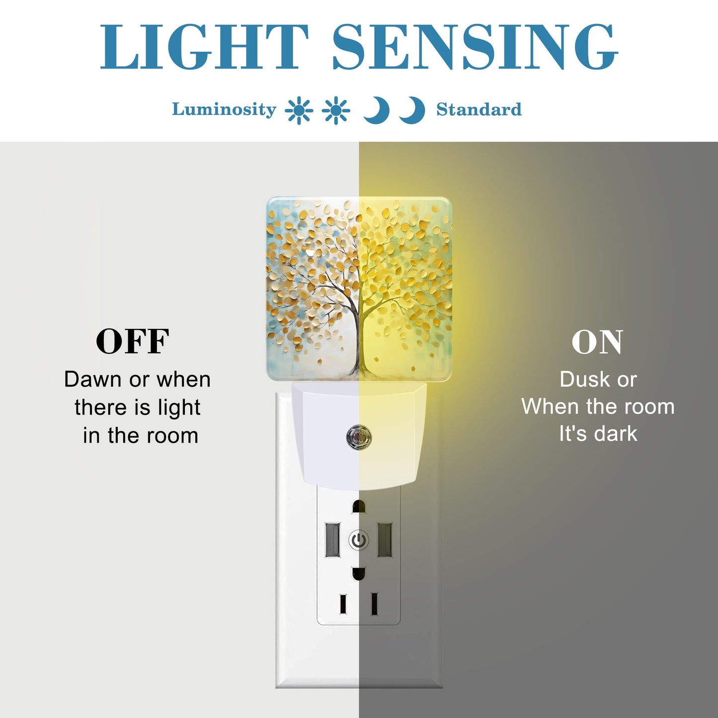 Uiaoiais Plug in Night Lights Golden Tree Of Life Oil Painting Nightlight Plug Into Wall Dusk to Dawn Sensor LED Night Light for Kid Girls Boys Women