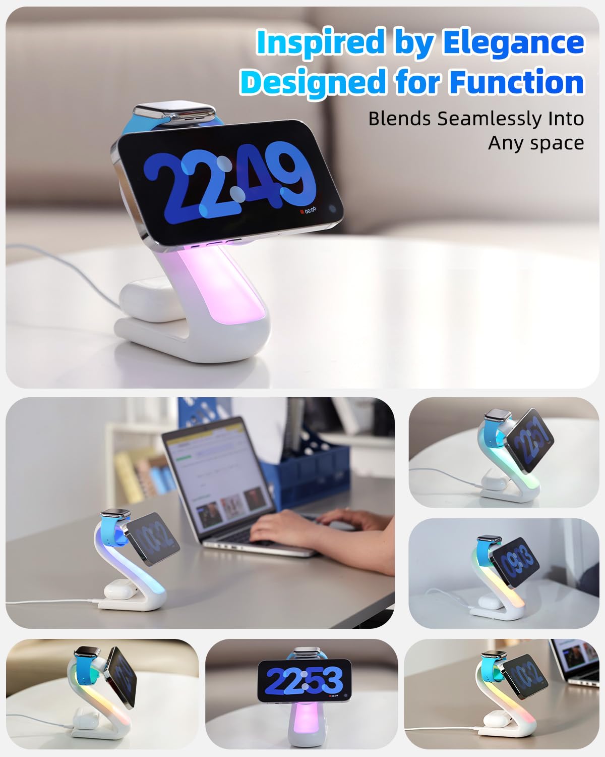 4-in-1 Magnetic Wireless Charging Station for Apple iPhone 17 16 15 14 13 12 Pro Max & Watch | 15W Fast MagSafe Charger Stand with Night Light |