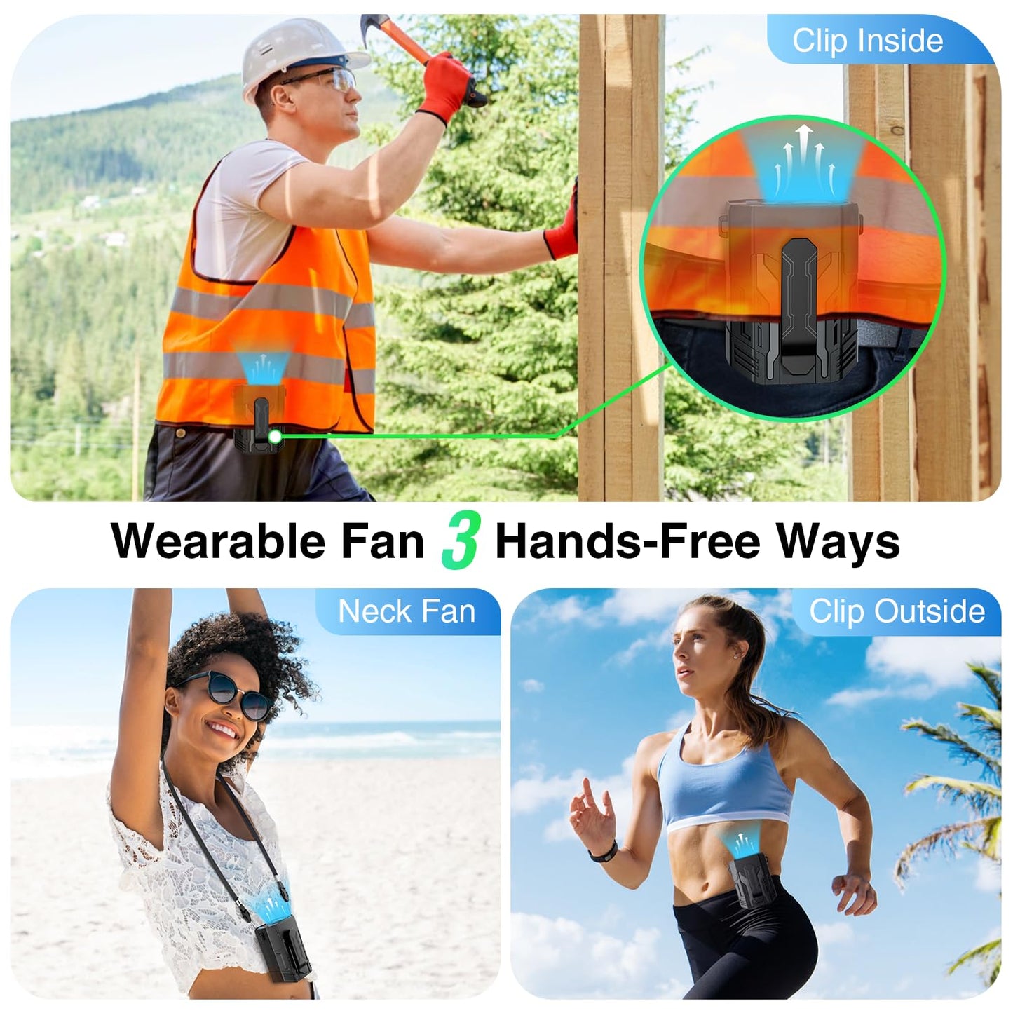 Portable Fan 4000mAh Rechargeable, 4 Speeds 13000RPM Strong Airflow, Personal Waist Fan with Max 24H Working Time, Wearable Neck Fan, Hands-Free Clip