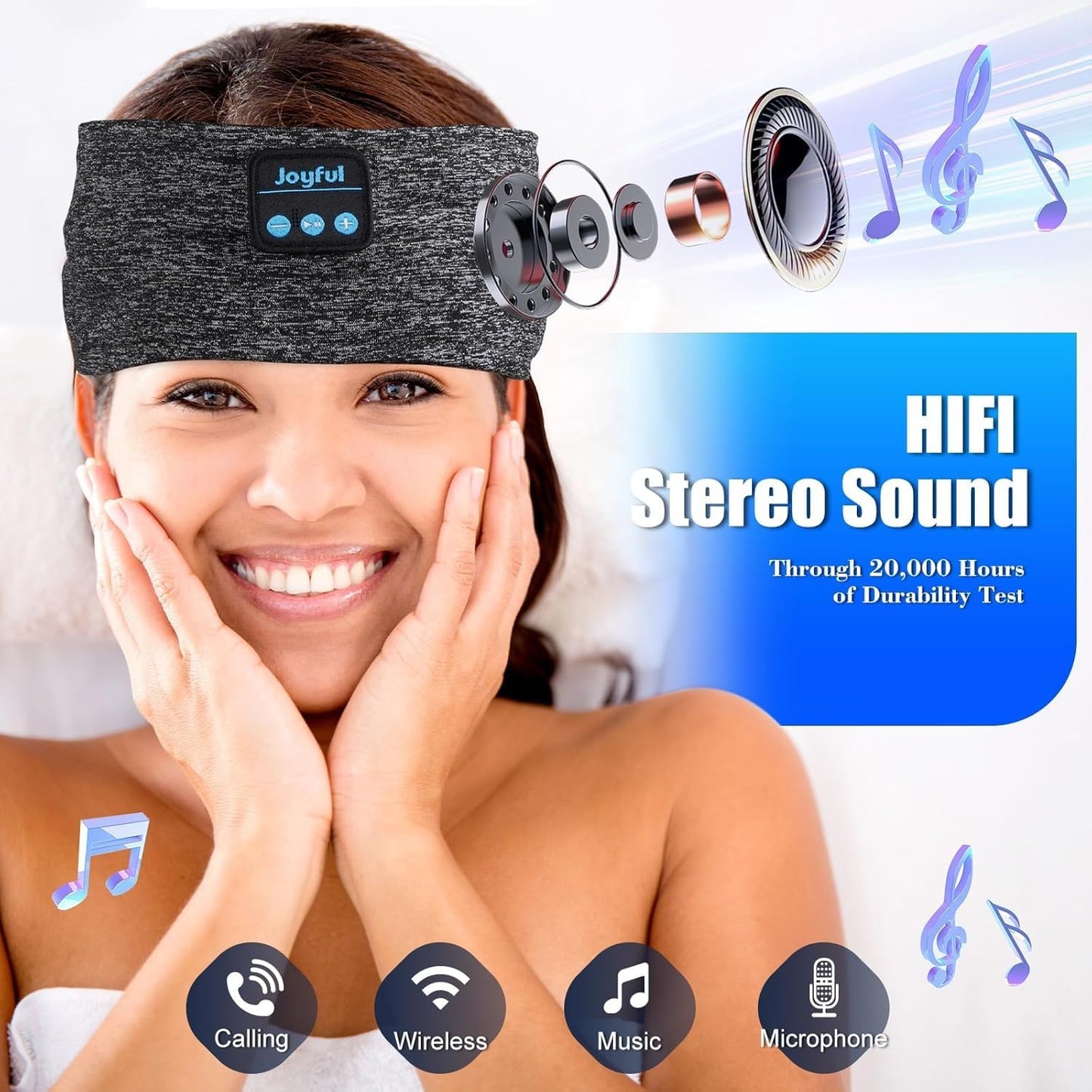 Sleep Headphones Bluetooth 5.3 Headband, Sports Wireless Earphones Sweat Resistant Earbuds with Ultra-Thin HD Stereo Speakers, Sleep Mask…