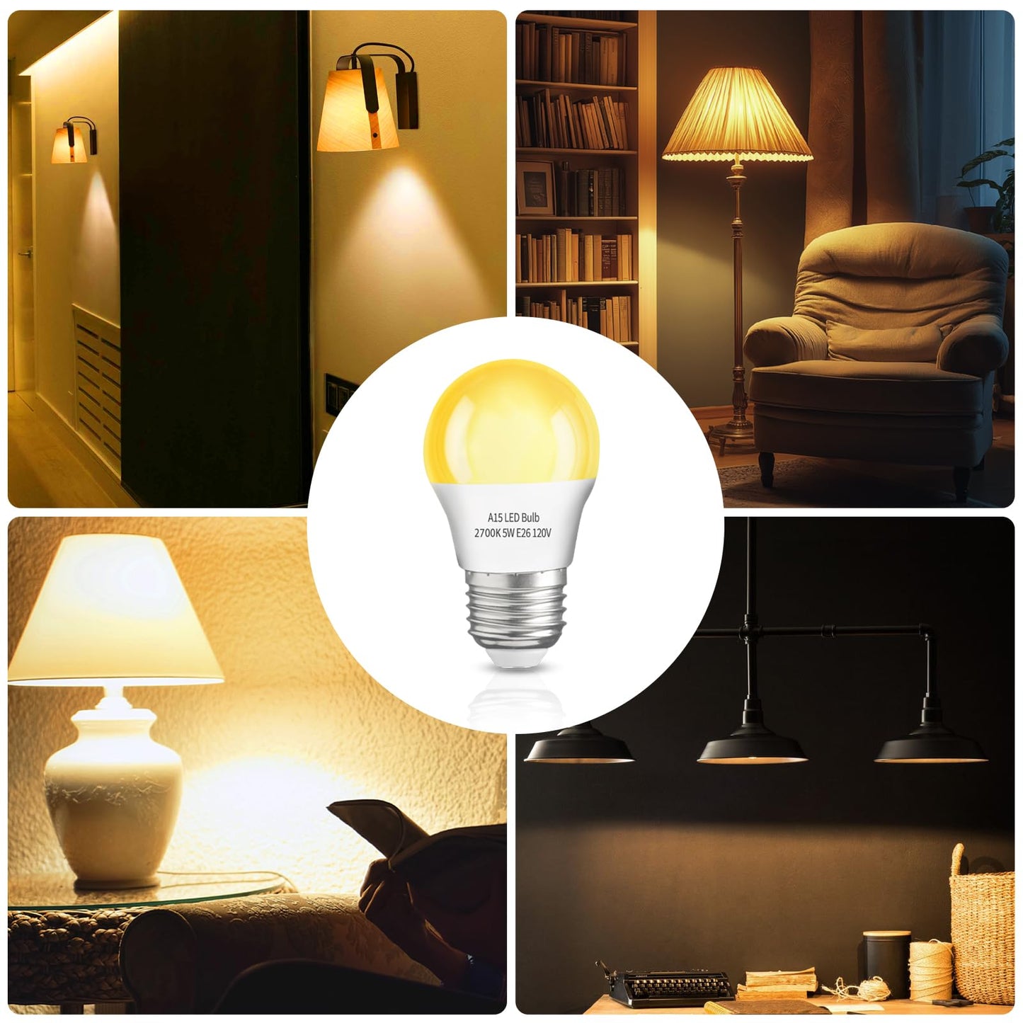 LOXYEE A15 LED Light Bulb 2 Pack, Dimmable 5W 2700K Table Lamp Bulb
