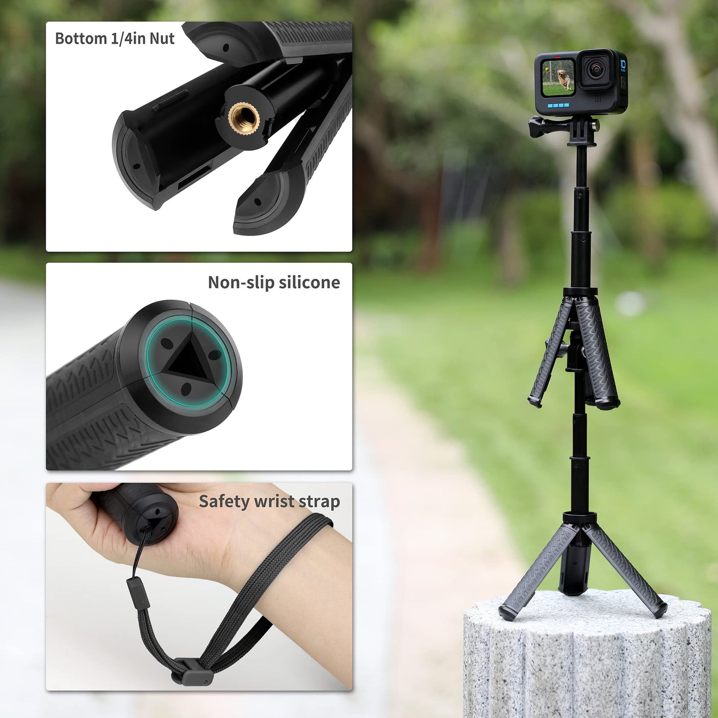 SOONSUN Mini Extendable Selfie Stick for GoPro, Portable Handheld Selfie Stick Tripod Stand for GoPro Hero 13/12/11/10 /9/8/7/6/5/4/3, Session