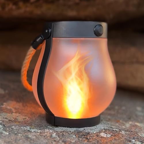 FoxFlame Schoolhouse Solar Lanterns Outdoor Waterproof - Realistic Flickering Flame, 3 Lighting Modes with Rope Handle Design, Waterproof