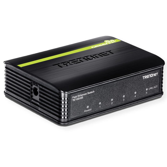 TRENDnet 5-Port Unmanaged 10/100 Mbps GREENnet Ethernet Desktop Plastic Housing Switch, 5 X 10/100 Mbps Ports, 1Gbps Switching Capacity, TE100-S5