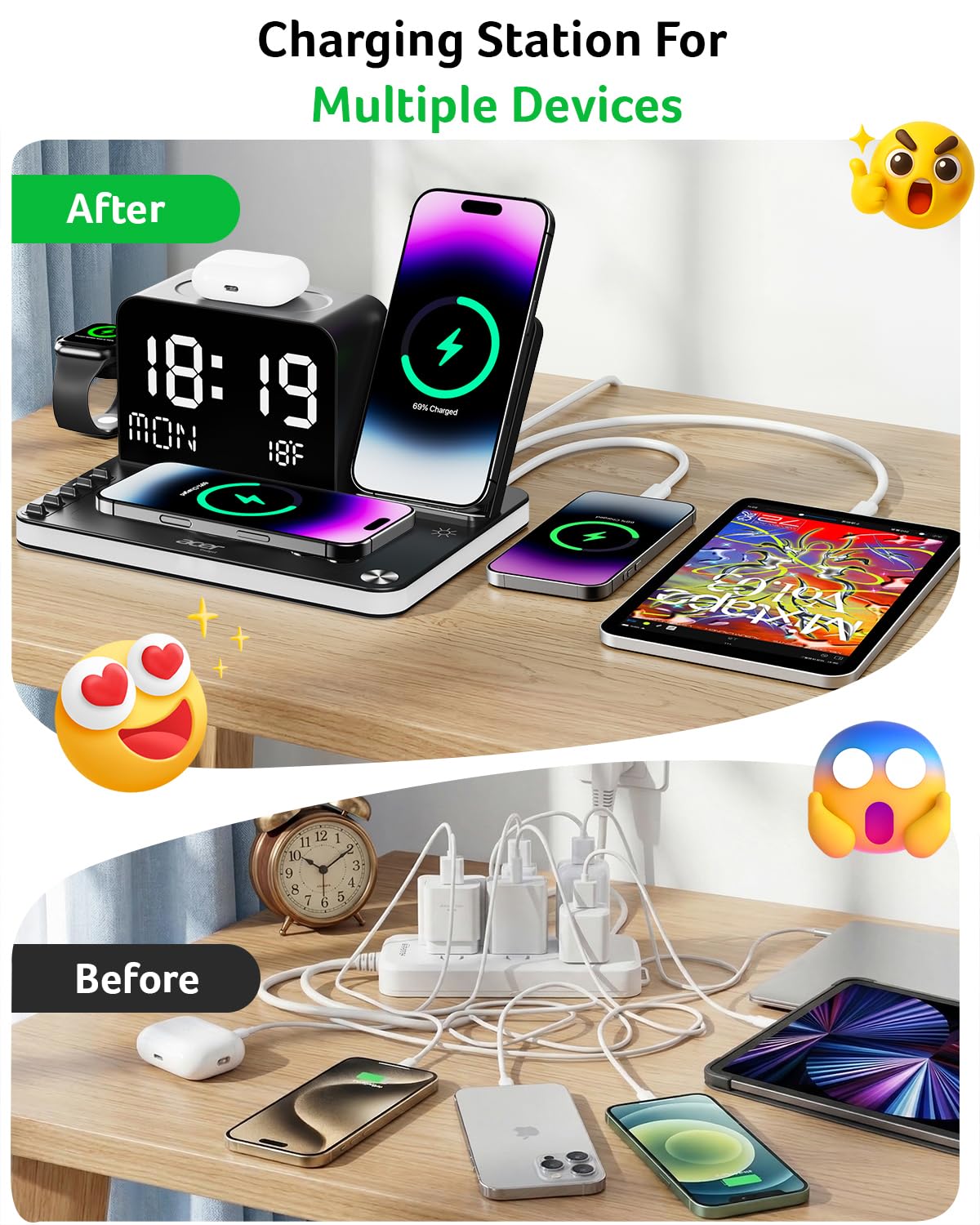 Acer Gadget 7-in-1 Wireless Charging Station Charger Stand for Multiple Devices for Apple - iPhone 17 16 15 14 13 12 Pro Max Apple Watch Airpods