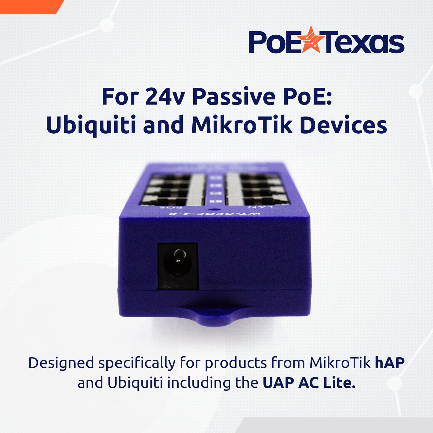 PoE Texas 4 Port 24V Passive PoE Injector with 24V 30W UL/FCC Certified Power Supply - Gigabit Injector - Passive Power Over Ethernet Multi Port PoE