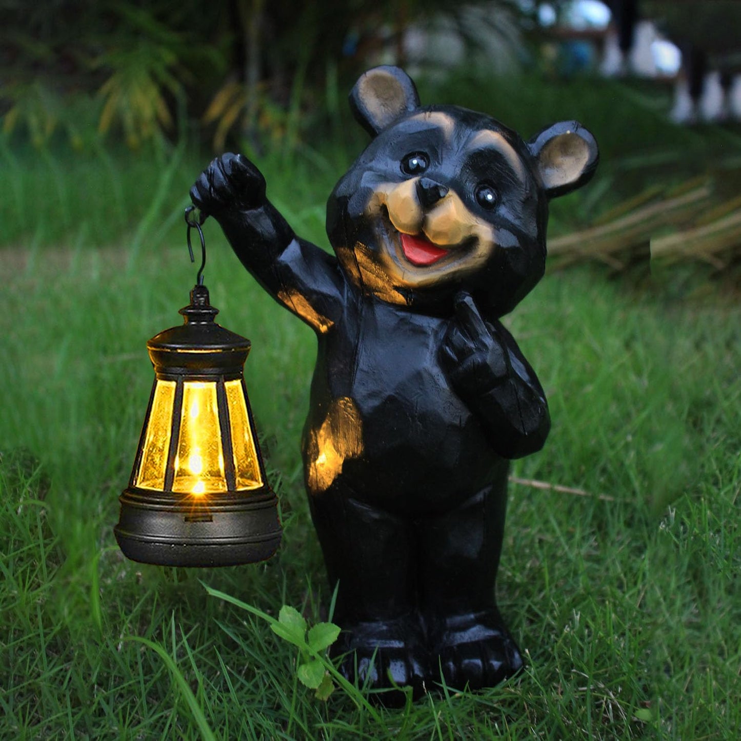 Yewanye Garden Statues Bear Solar Figurine Lanterns Outdoor Waterproof Lights, Yard Decorations, Garden Decor Unique Birthday Housewarming Gifts