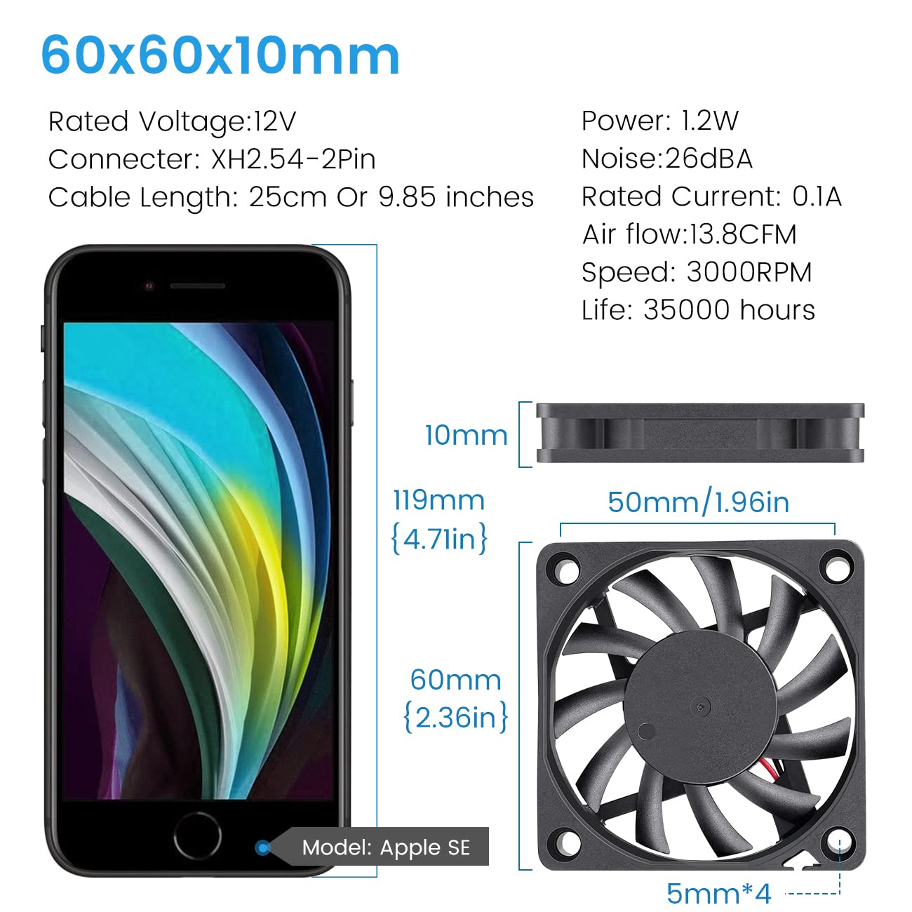 Wathai 60mm x 10mm 12V 2Pin DC Brushless Exhaust Cooling Fan 12 Volt for Small Replacement Cooler 2 Pack