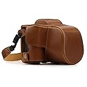 MegaGear Canon EOS M50 Leather Camera Case - Premium PU Leather Protective Cover, Ever Ready Design with Battery Access - 15-45mm Lens - Light Brown