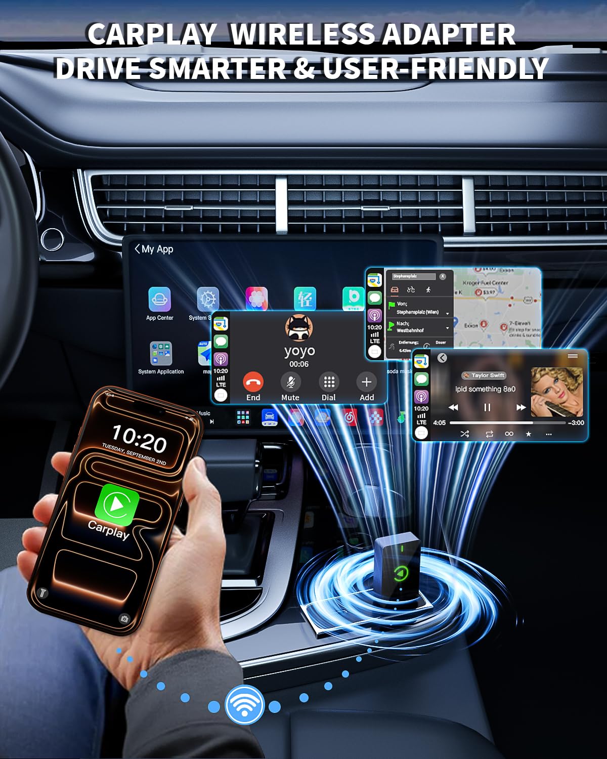 Wireless CarPlay Adapter for Apple iPhone,Compact Design Car Play Adapter Convert Wired Apple CarPlay to Wireless with USB/USB C Port,Plug