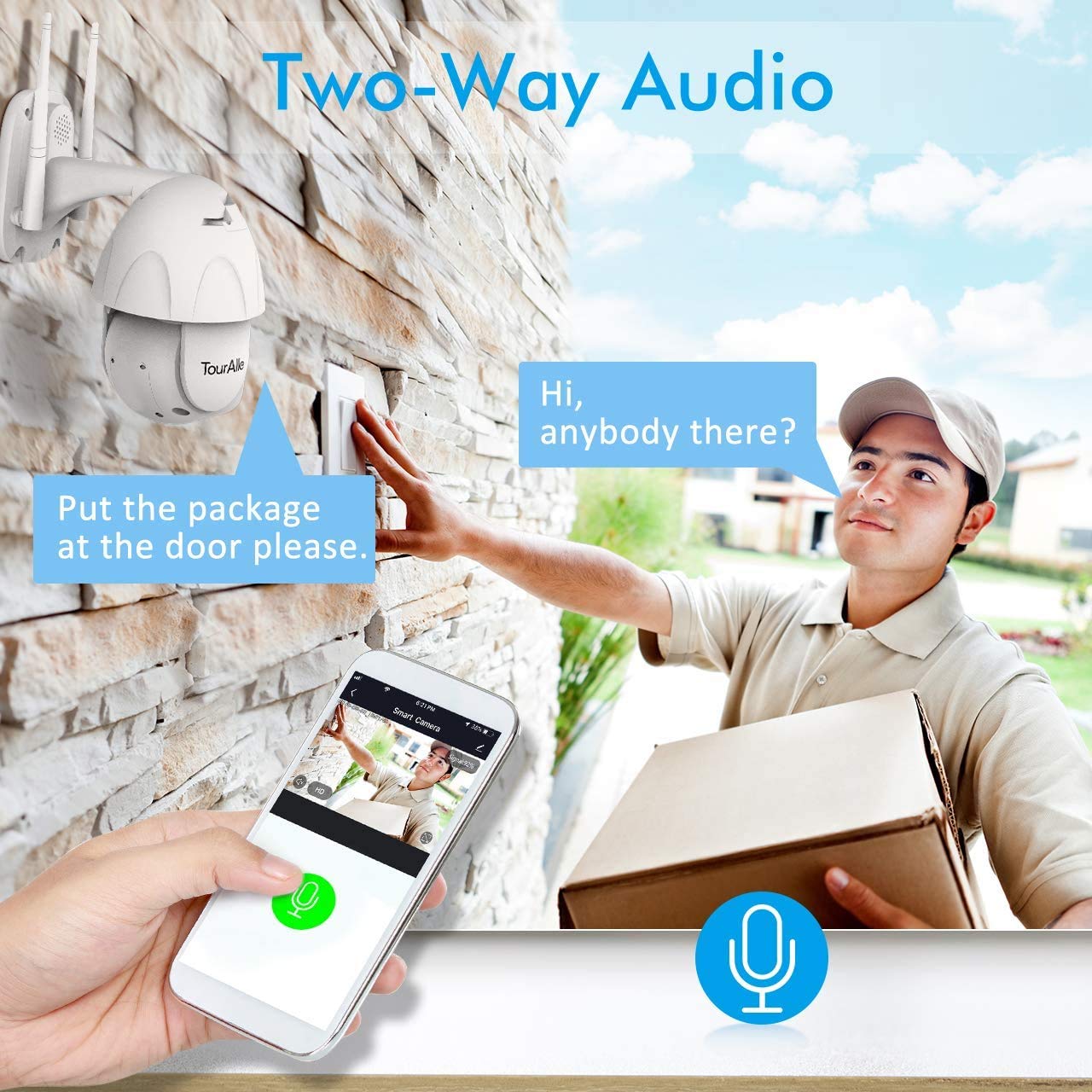 TOURALLE Security Camera for Outdoor-1080P Surveillance Camera with 355° Horizontal & 90° Vertical Control - Ideal for Garden Monitoring, Waterproof