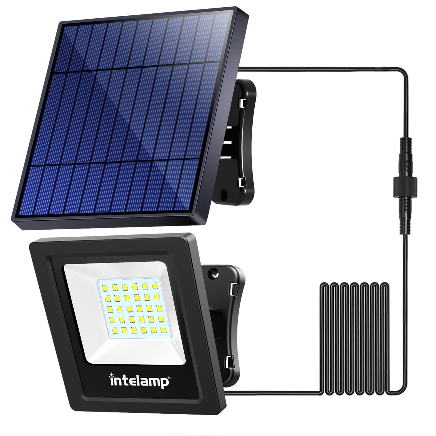intelamp Solar Lights Outdoor, 4400mAh Solar Powered Flood Lights, Security Floodlight Dusk to Dawn Auto On/Off IP65 Waterproof for Wall Porch