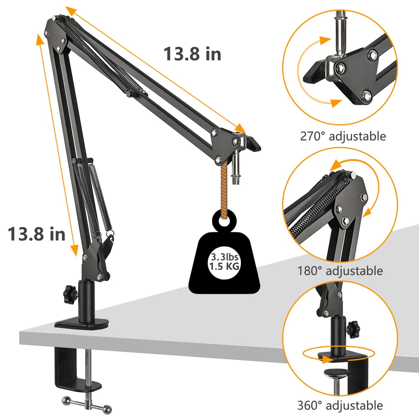 Razer Seiren Mini Boom Arm Mic Stand with Pop Filter, Shock Mount, Upgraded Heavy Duty Clamp, Adjustable Suspension Scissor Boom Arm Stand for Razer