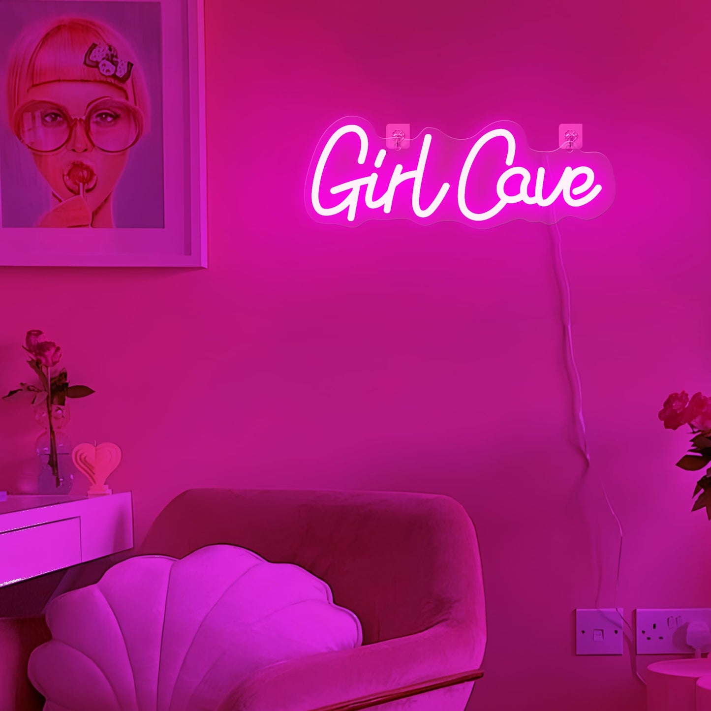 YuanDian Girl Cave Neon Sign, Dimmable Pink LED Neon Lights with USB Powered for Wall Decor, Gifts for Girls Women