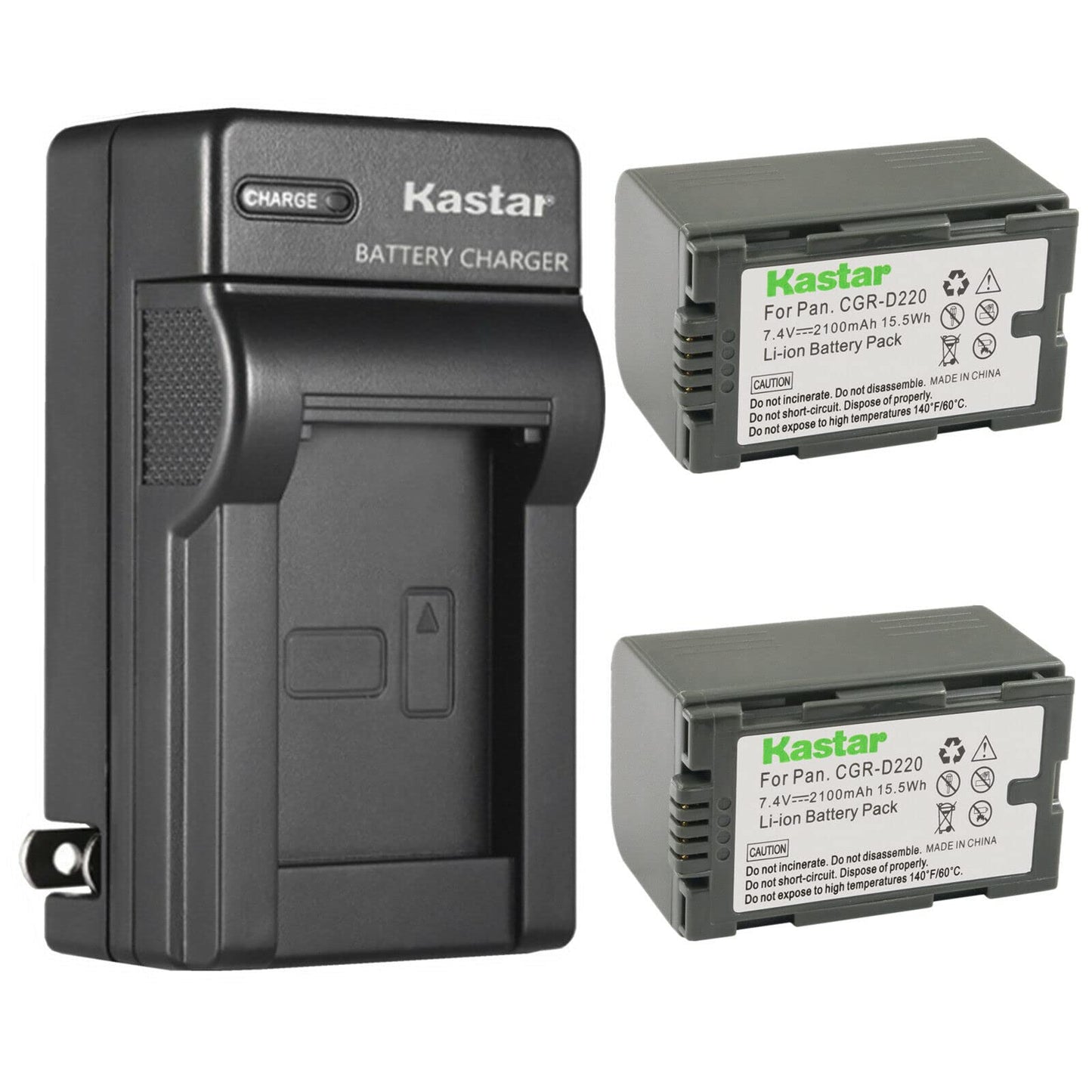 Kastar 2-Pack CGR-D16 Battery and AC Wall Charger Replacement for Panasonic AG-3DA1, AG-3DA1E, AG-3DA1P, AG-AC90, AG-AC90P, AG-AC90PJ, AG-AC90PX