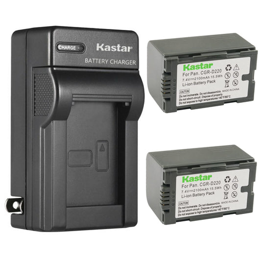 Kastar 2-Pack CGR-D16 Battery and AC Wall Charger Replacement for Panasonic AG-3DA1, AG-3DA1E, AG-3DA1P, AG-AC90, AG-AC90P, AG-AC90PJ, AG-AC90PX