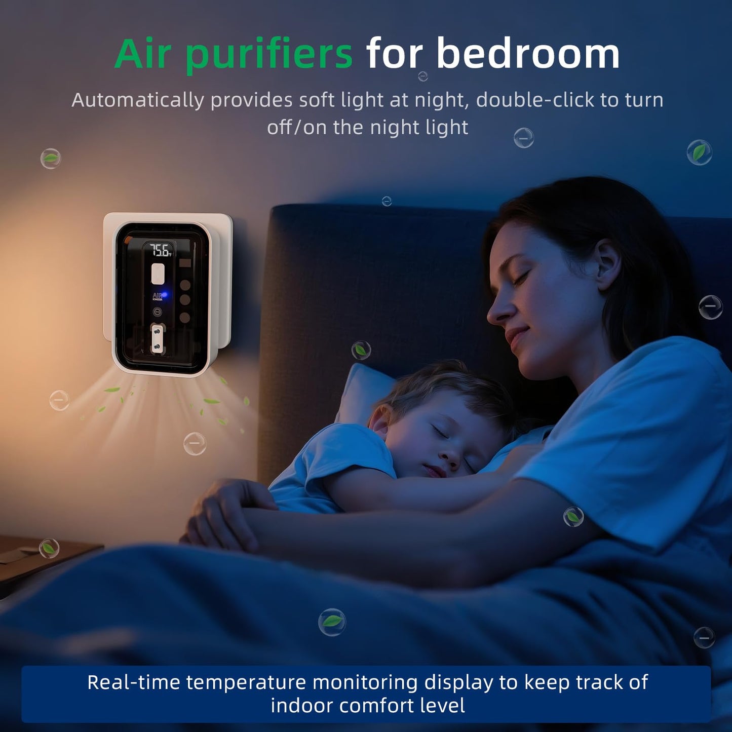 Sanivor 3 In 1 Air Ionizers For Home - Negative Ion Filtration System,Real Time Temperature Display Air Purifier Plug,Portable Air Purifier
