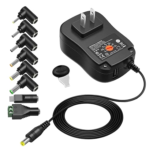 Powseed 36W 3V 4.5V 5V 6V 7.5V 9V 12V 3A DC Power Supply Cord with USB Wall Charger 5V 2A 10W for Phone Security Camera Router Speaker Webcam HUB…