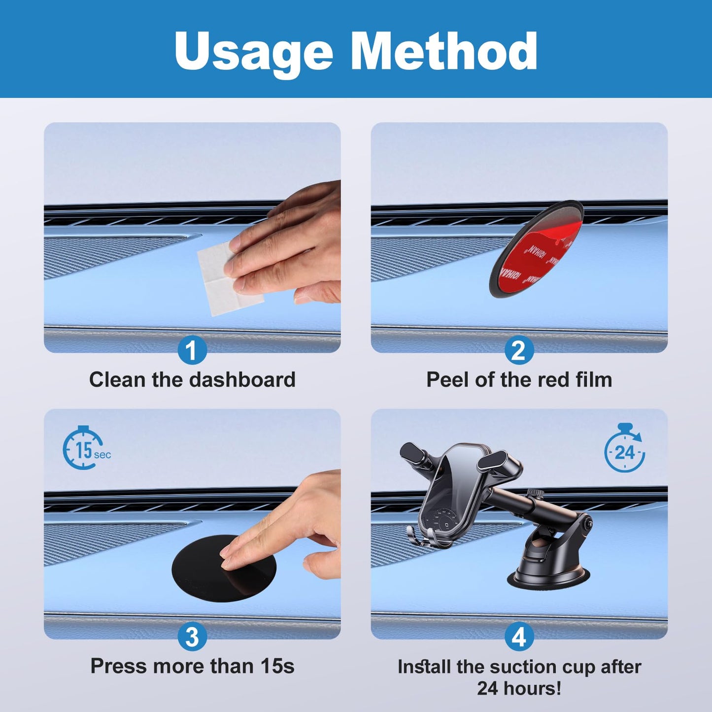 Adhesive Dashboard Pad Mounting Disk for Suction Cup Phone Mount, Heat Resistant Sticky Disc for Car Cell Phone Holder, 2pcs 73mm(2.87") Mount Disk