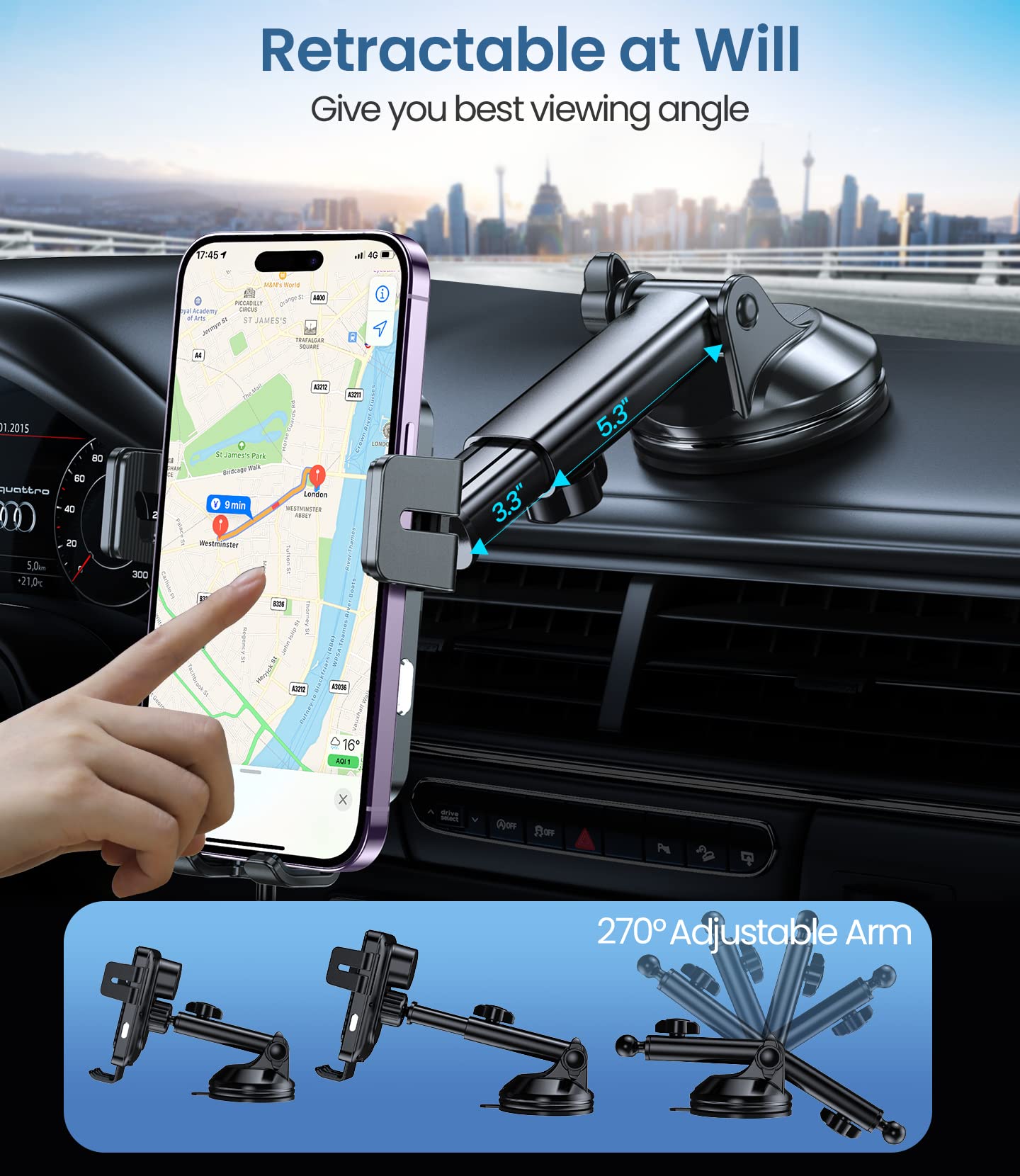 Wireless Car Charger, MOKPR 15W Fast Charging Auto-Clamping Car Mount Universal Hands-Free Car Charger Mount for Dash Windshield Air Vent Compatible