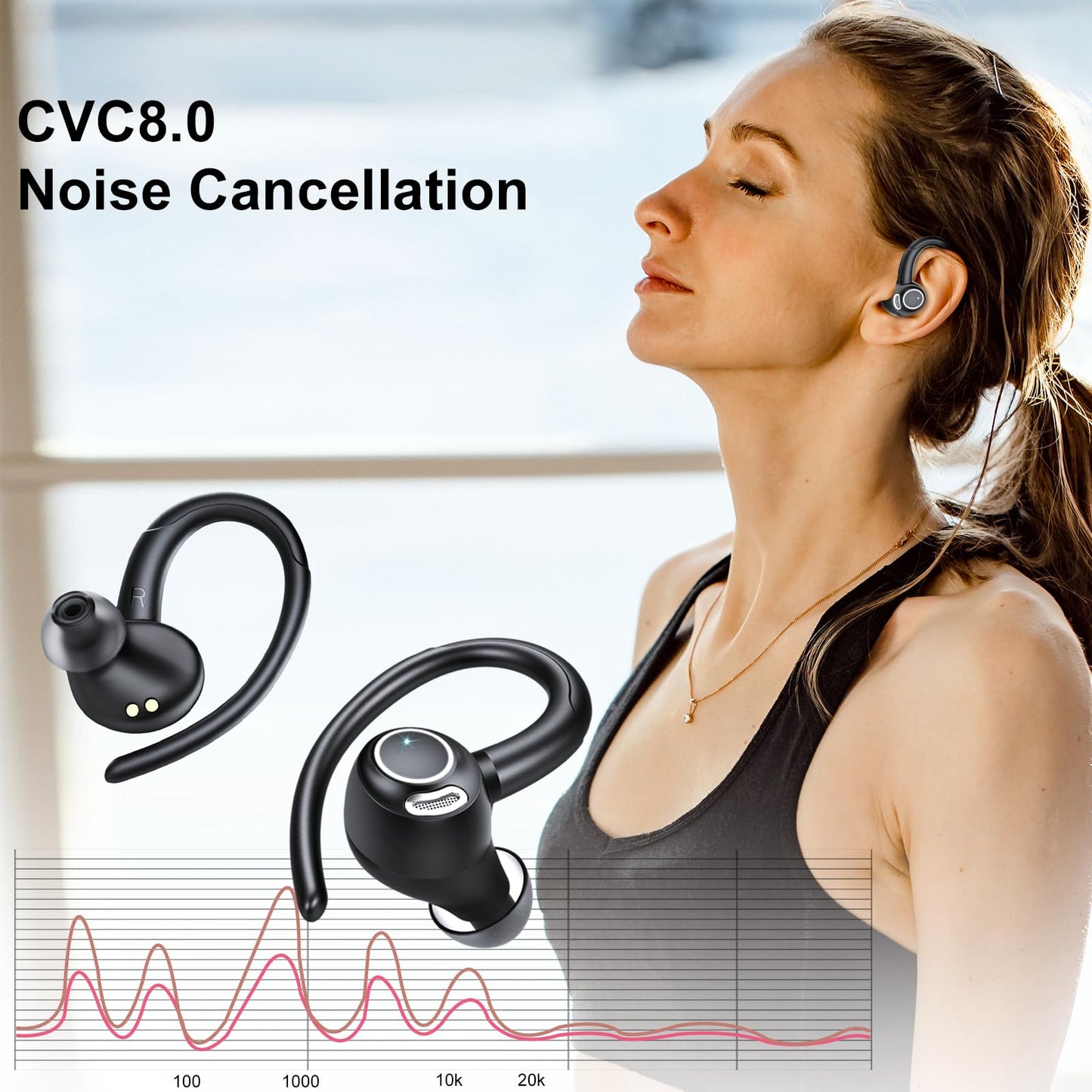 Wireless Earbuds Bluetooth 5.3 Headphones Sports, 48Hrs Playtime Bluetooth Earbud with CVC 8.0 Mic, 2026 Stereo Bass Over Ear Bud with Earhooks, LED…