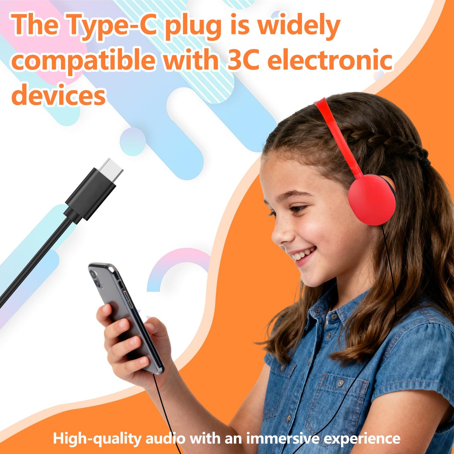 ZXQZYM USB C Kids Headphones Bulk for Classroom School 10 Pack,Upgrade Wired On-Ear USB Type C Headphones for Children Teens Boys Girl Tablet Travel
