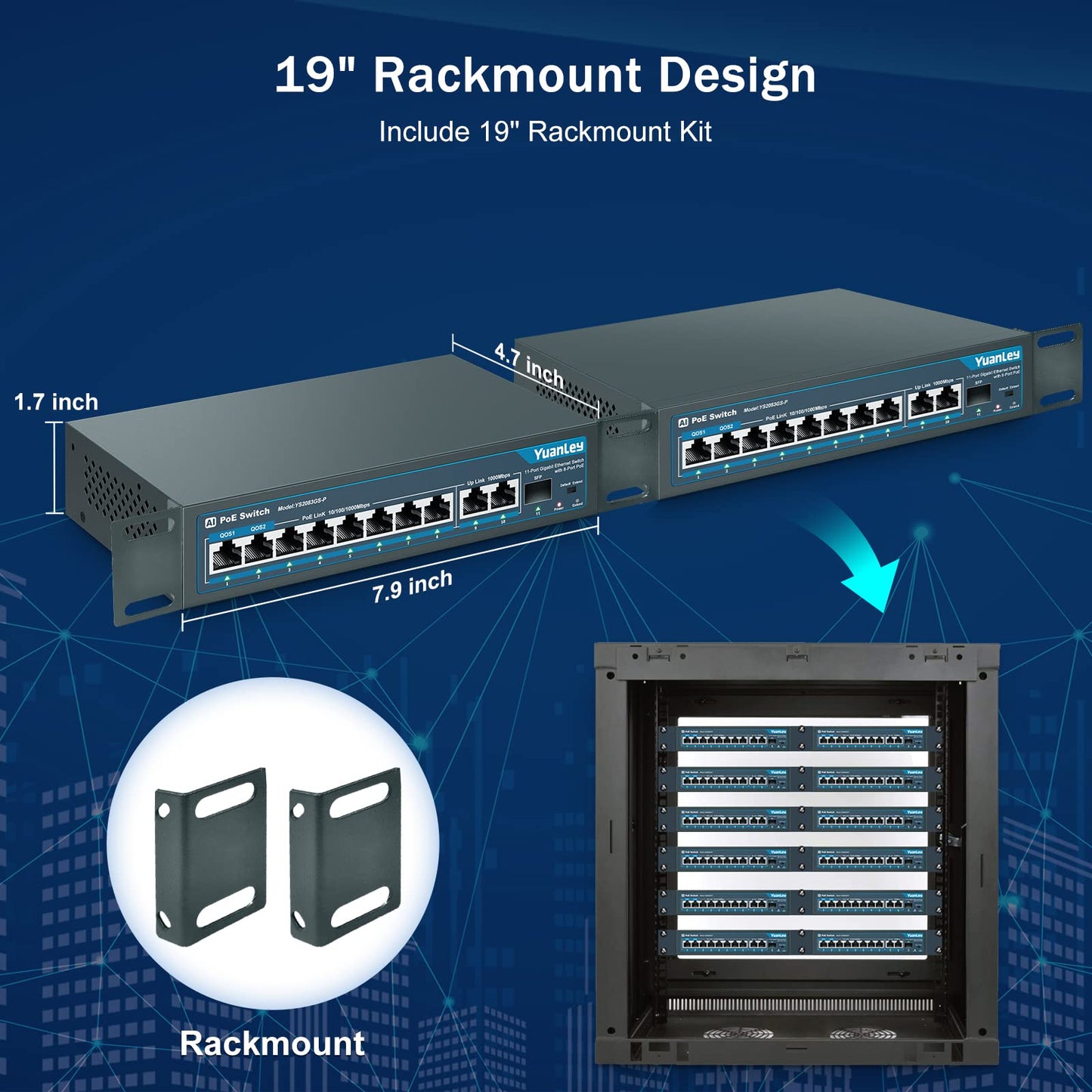 YuanLey 8 Port Gigabit PoE Switch with 2 Gigabit Uplink, 8 PoE+ Port 1000Mbps, 1 SFP Port, 120W 802.3af/at, Metal, Qos, Unmanaged Plug and Play AI