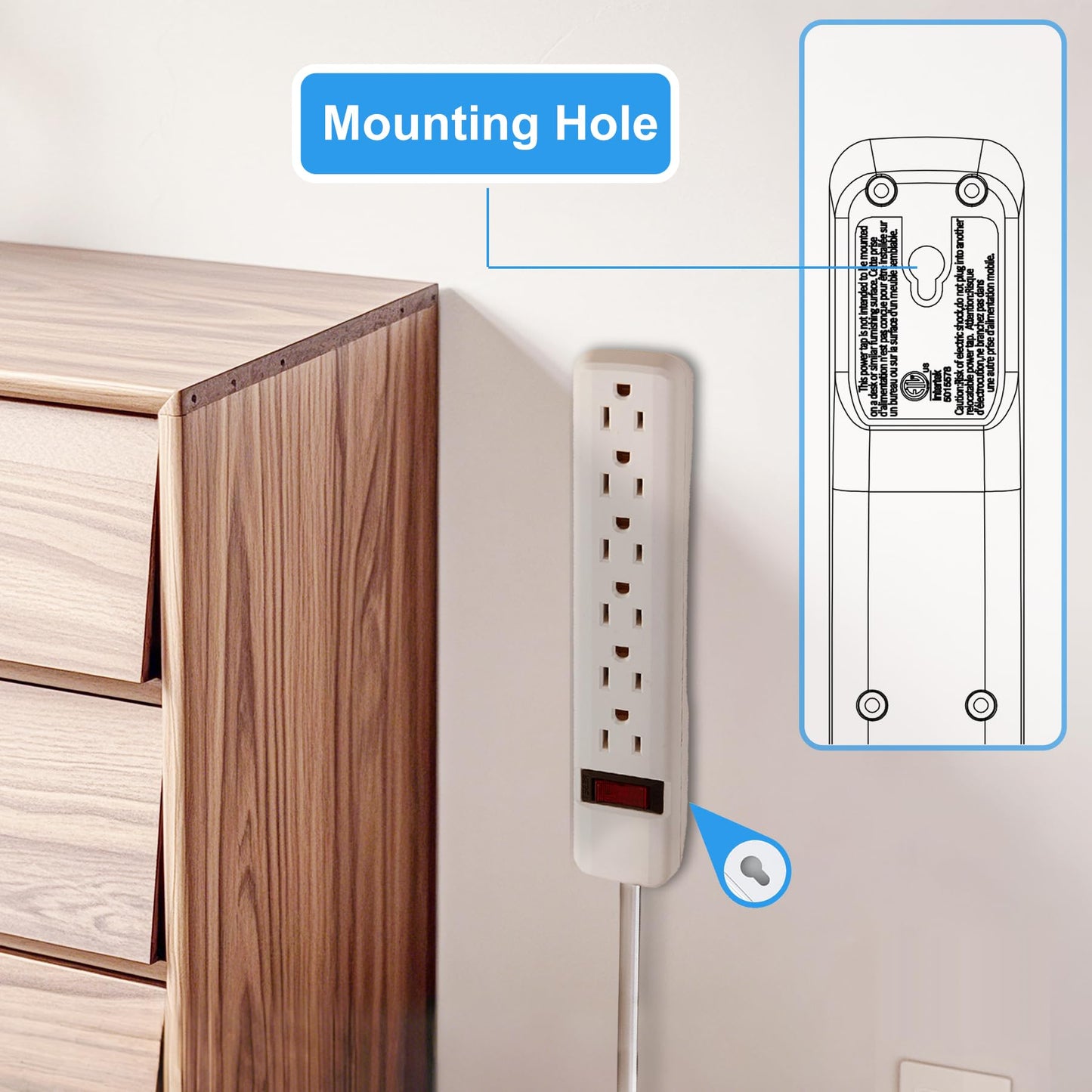PowerEnvy 6-Outlet Surge Protector 2pk - 250 Joules, 2ft Cord, 15A/125V, 1875W Max - Right Angle Plug, Black - Home, Office, & Electronics Protection