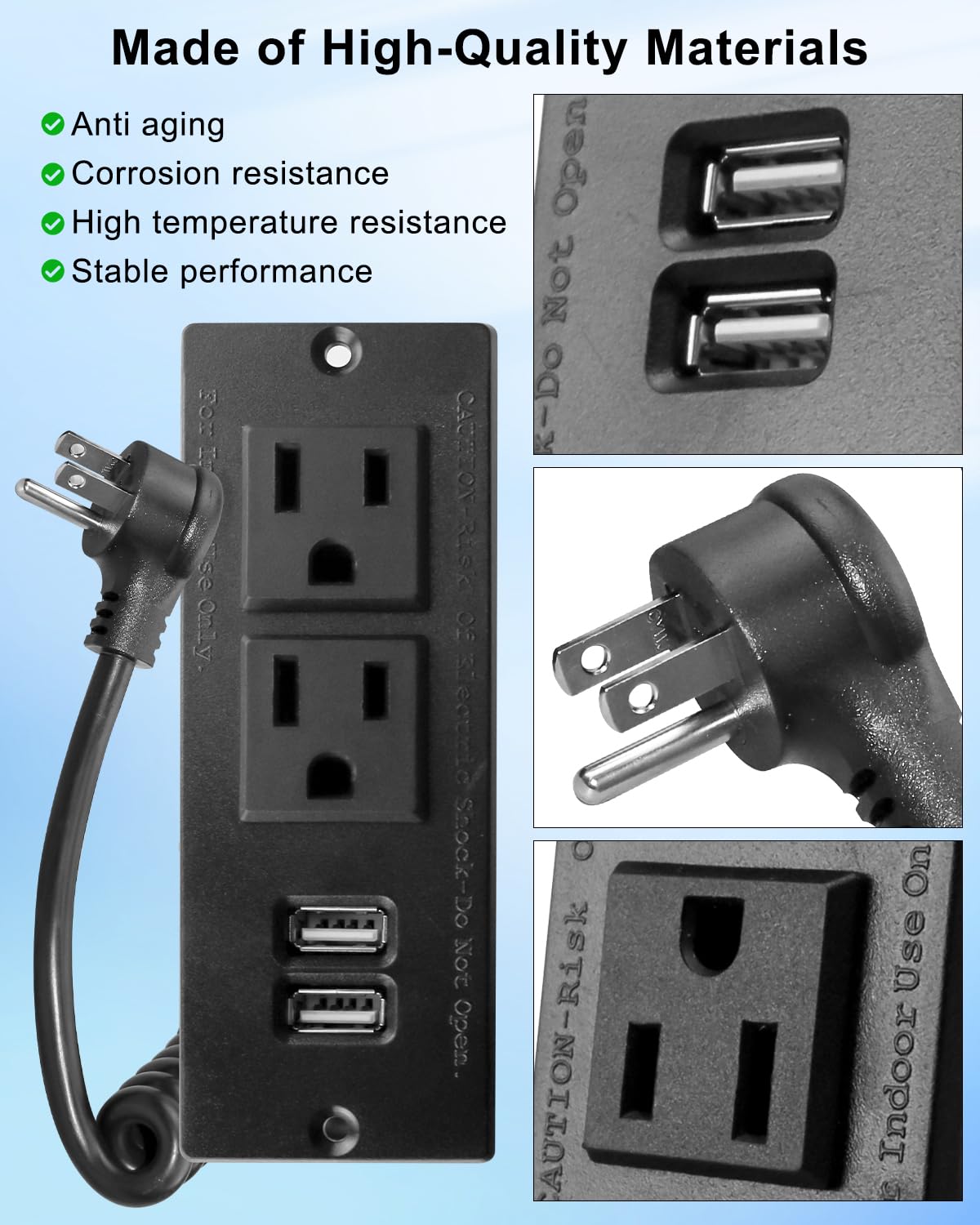 HUQUZN Drawer Outlet Kit with Two 15Amp AC Sockets & Two 20W USB-A Sockets, in-Drawer Outlet Charging Station for Bathroom Bedroom Livingroom Kitche