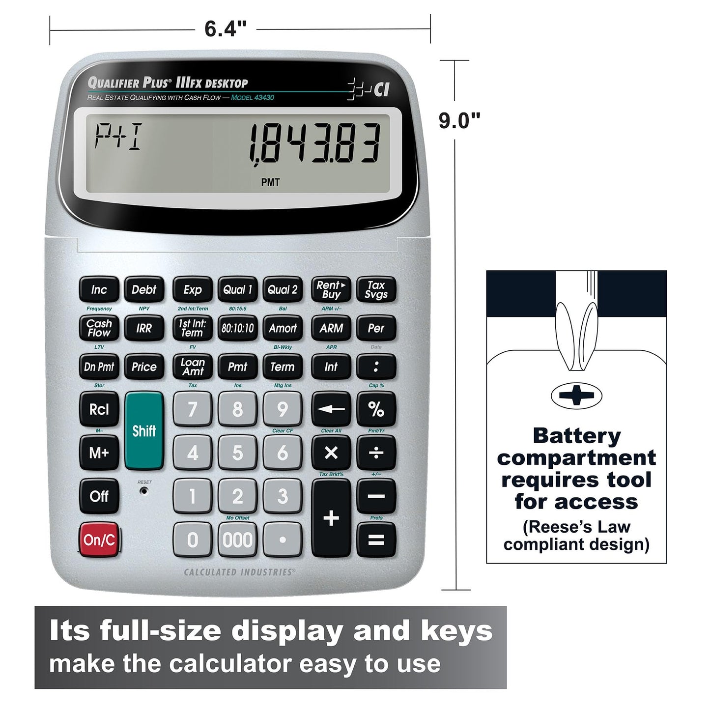 Calculated Industries 43430 Qualifier Plus IIIfx Desktop PRO Real Estate Mortgage Finance Calculator | Clearly-Labeled Keys | Buyer Pre-Qualifying |