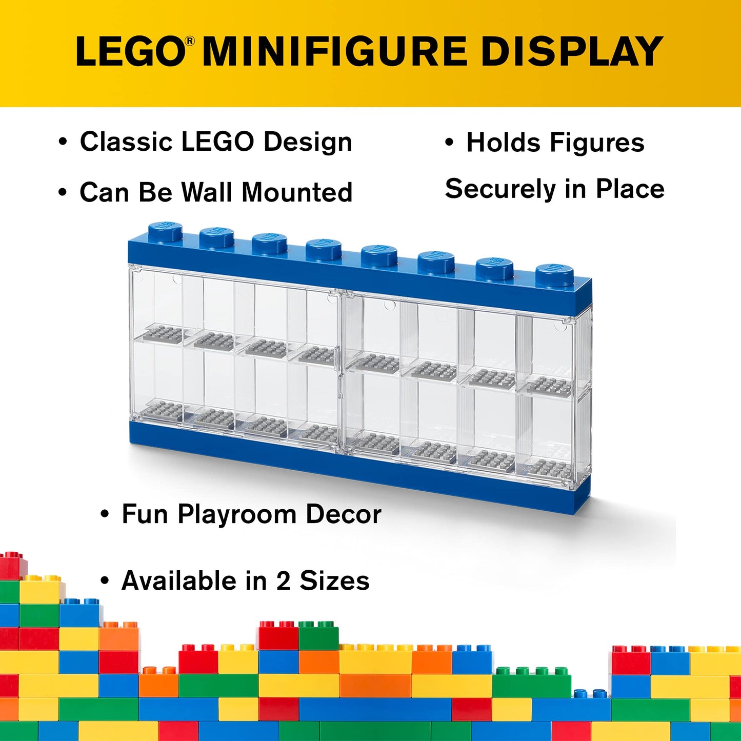 Room Copenhagen Lego Minifigure Display Case, Stackable Storage Container for Collectible Figurines, 8 Stud, Bright Blue
