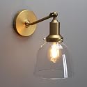 PERMO Industrial Vintage Slope Pole Wall Mount Single Sconce with 6.7" Oval Dome Clear Glass Shade Antique Gold Wall Sconce Light Fixture