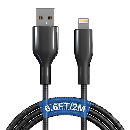 6.6 FT Chew Proof iPhone Charging Cable - MFi Cat Proof Lightning Cable, Heavy-Duty Cat & Dog Chew-Proof Metal Lightning Cord with 3A Fast Charging…
