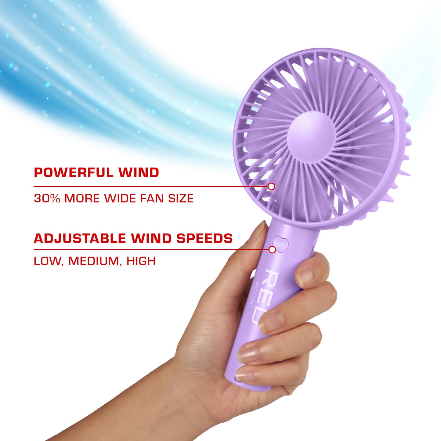 Red by Kiss Handheld Fan, Mini Portable Personal Desk Fan with USB Rechargeable, 3 Speed Long Lasting Powerful Small Fan for Makeup Travel Home Office