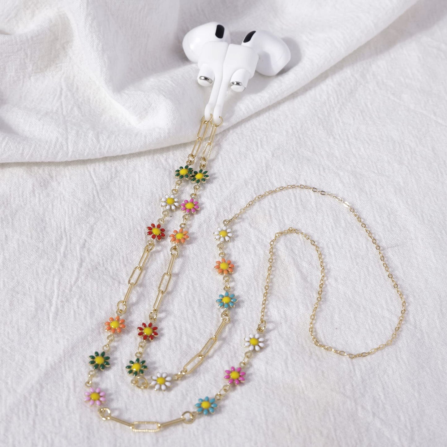 EGEN Colorful Flower Anti-Lost Necklace Golden Copper Chain Leash Accessories with Magnetic Silicone Case Holder Strap Lanyard for Airpods Pro 3 2 1