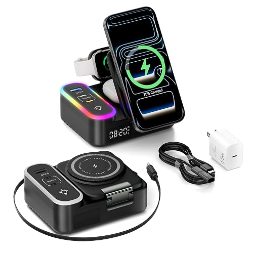 65W 8-in-1 Charging Station, 15W Magnetic Wireless Charger with Retractable Cable, 30W USB C Fast Charging Stand for iPad, Multiple Devices for iPhone