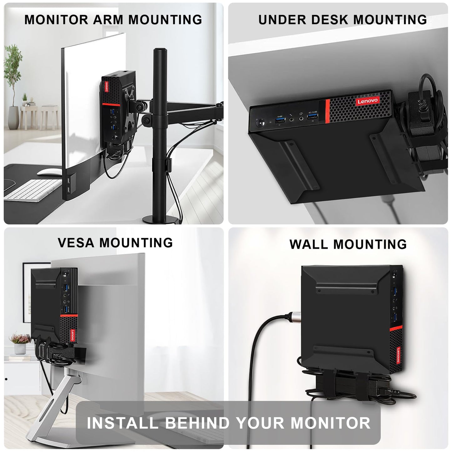 Mini PC VESA Mount Compatible with Lenovo Thinkcentre Tiny M90q Gen2, M80q Gen3, M90q Gen3, M90q Gen2, M70q Gen2, M60e, M75q Gen2, Under Desk and Wall