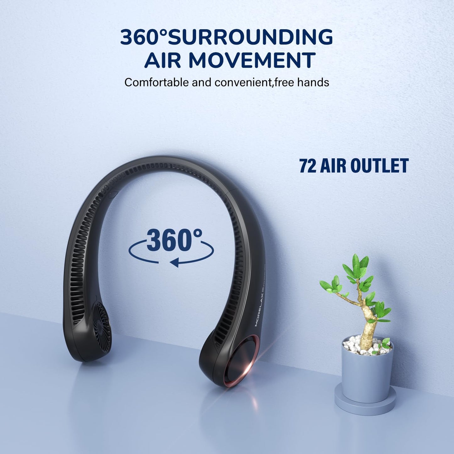 Portable Neck Fan Rechargeable, Personal Neck Cooling Fan, Hands Free Bladeless Fan, Ultra Quiet, 3 Speeds Adjustable Strong Wind, 4000 mAh Battery