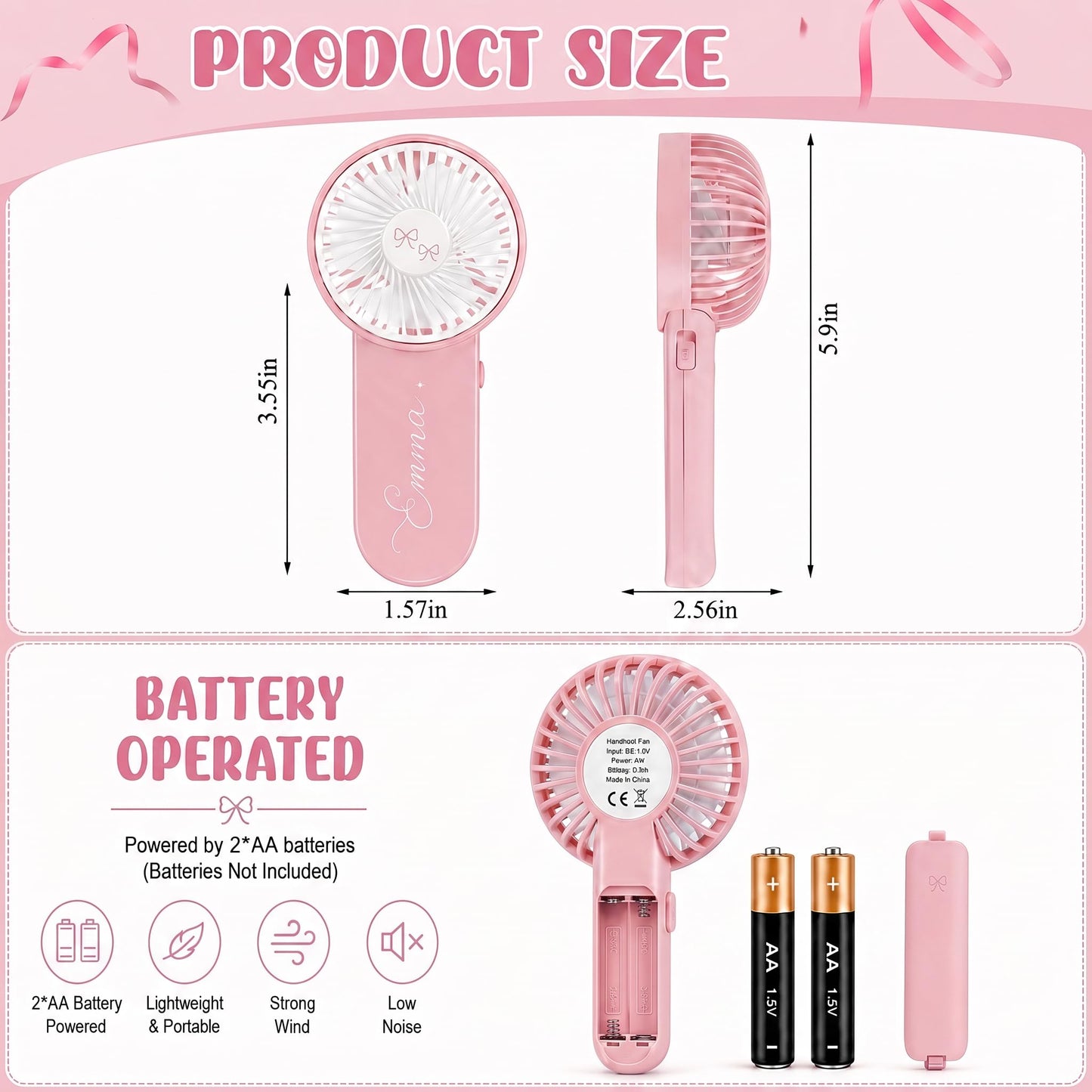VKPOYNRO Custom Name Handheld Fan, Battery Travel Fan (No Built-In Battery), Hand/Hang Use. Ideal Wedding Bridesmaid & Women Party Gifts, Outdoor