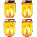 Solar Mason Jar Flicker Lights Upgraded, 4 Pack Flickering Torches Lights Outdoor Hanging Lanterns Landscape Decoration Lighting Dusk to Dawn Auto
