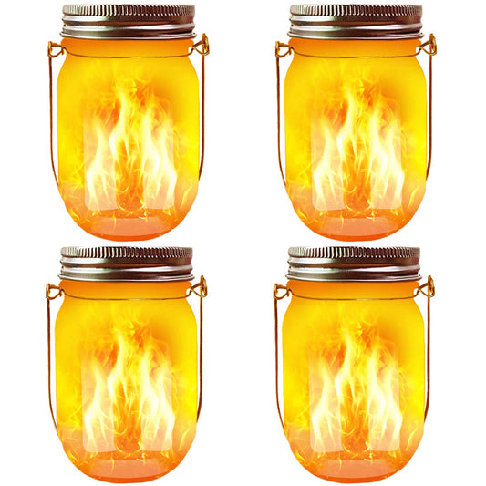 Solar Mason Jar Flicker Lights Upgraded, 4 Pack Flickering Torches Lights Outdoor Hanging Lanterns Landscape Decoration Lighting Dusk to Dawn Auto