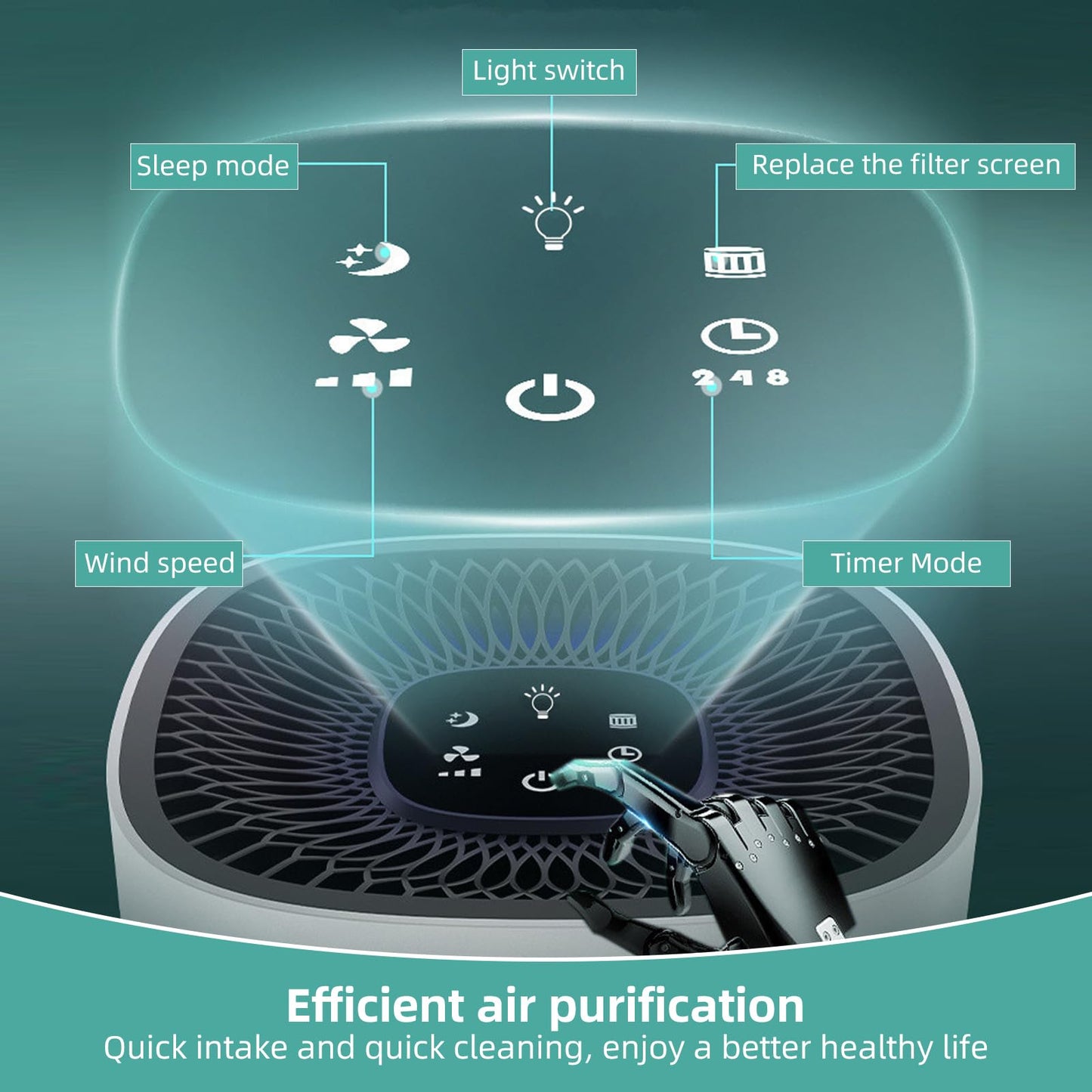 Portable Quiet HEPA Air Purifier for Home & Bedroom, Low Power 12W Air Cleaner with Touch Control Panel & Night Light, Room Odor Eliminator