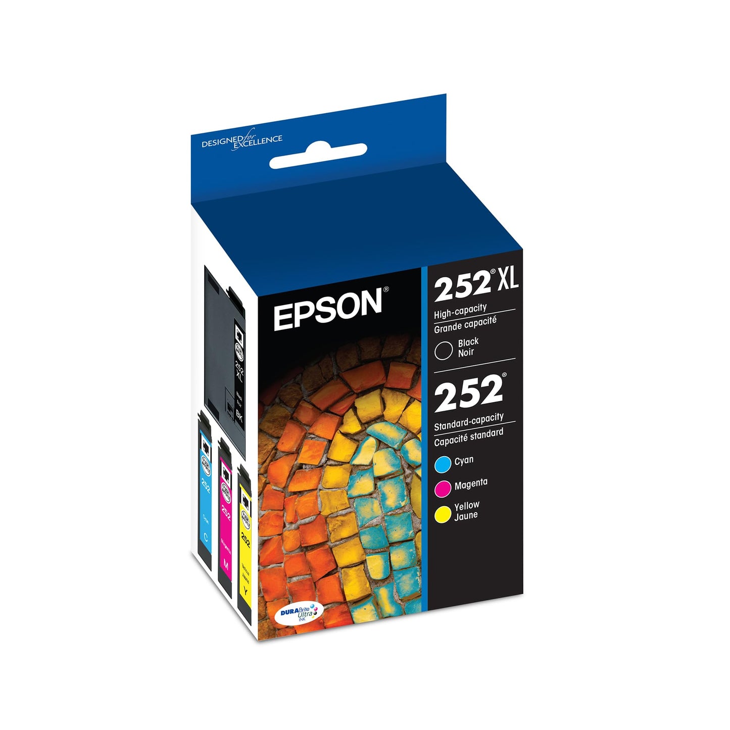EPSON 252 DURABrite Ultra Ink High Capacity Black & Standard Color Cartridge Combo Pack (T252XL-BCS) Works with WorkForce WF-3620, 3640, 7110, 7610