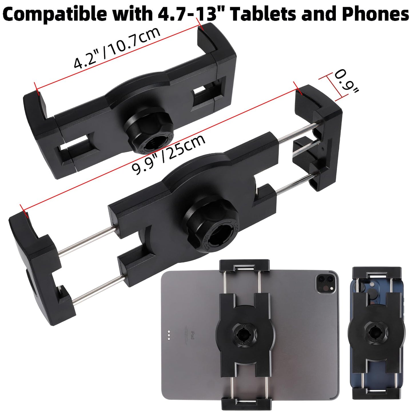 ZUZUXI iPad Yoke Mount, Tablet Holder Clamp Mount for Aircraft, 360° Rotation Adjustable Aluminum Trainer Tablet Holder for iPad Pro 12.9/Air/Mini