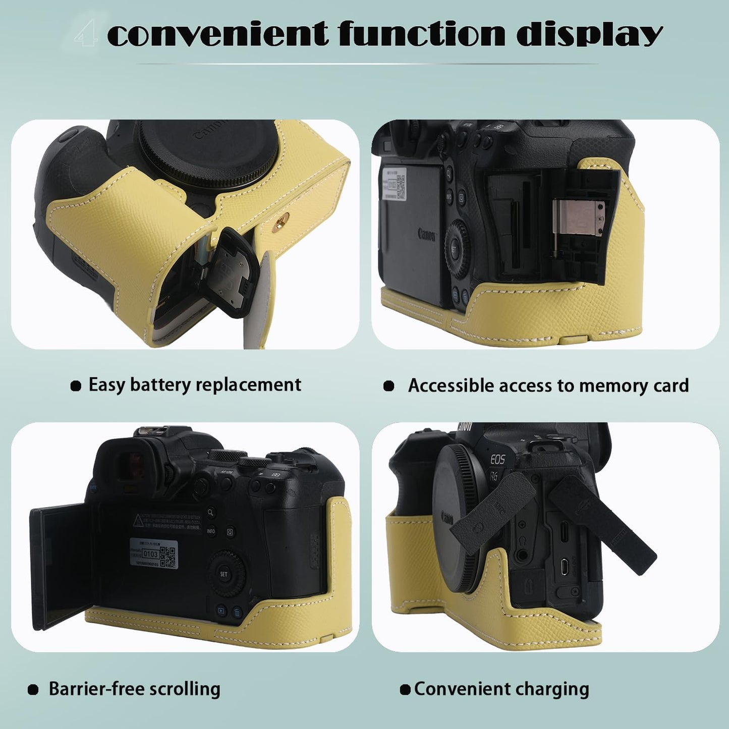 for Canon EOS R6/R6II Camera Case,Handmade Genuine Real Leather Half Camera Case Bag Cover for Canon EOS R6/R6II Camera Bottom Opening Version + Hand