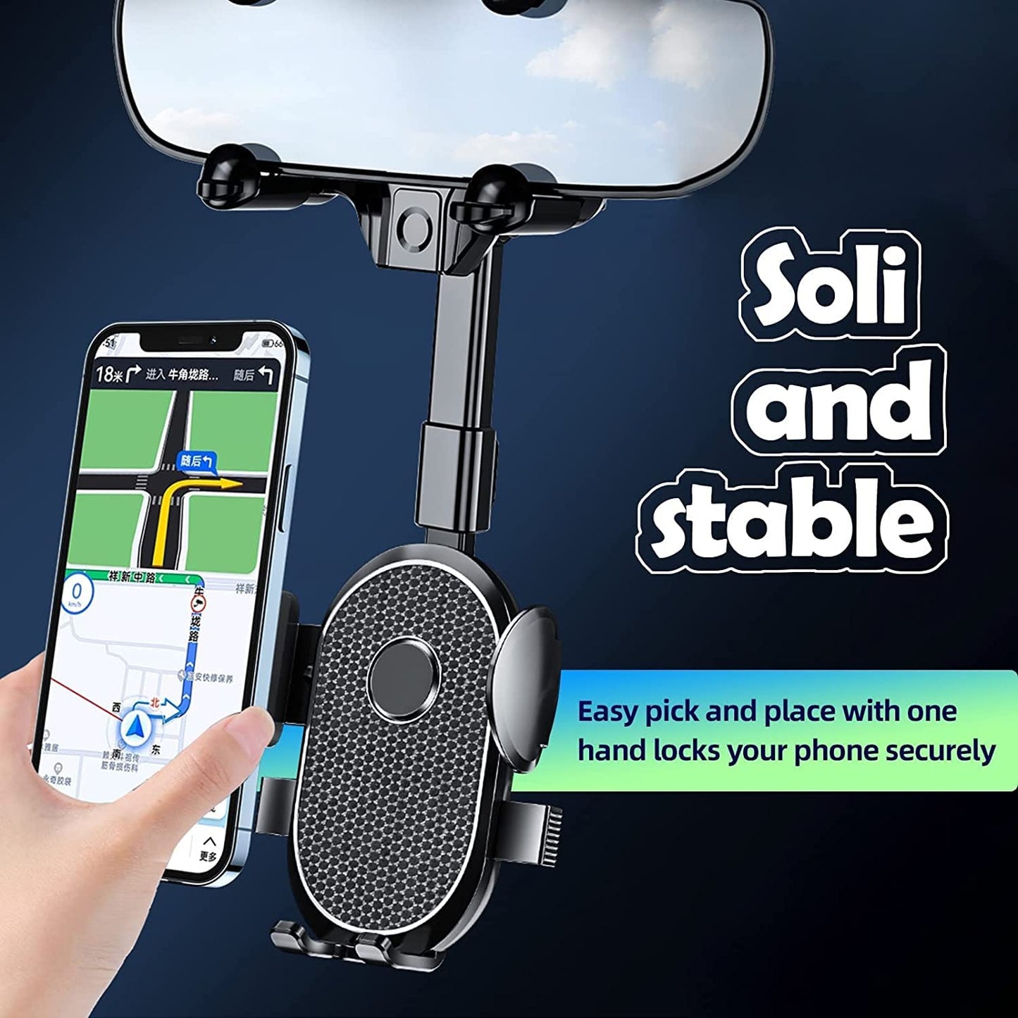 Rearview Mirror Phone Holder for Car Phone Holder Mount 360° Rotatable and Retractable ar Mount Cell Phone Holder Hand Free Cell Phone Holder for All