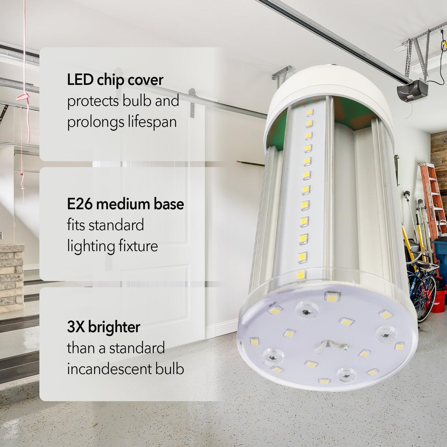 GT-Lite LED Corn Cob Bulb, 25W (150W Equivalent), 2500 Lumen, Daylight 5000K, 25-Year Lifetime, E26 Base Energy Saving LED Light for Indoor Outdoor