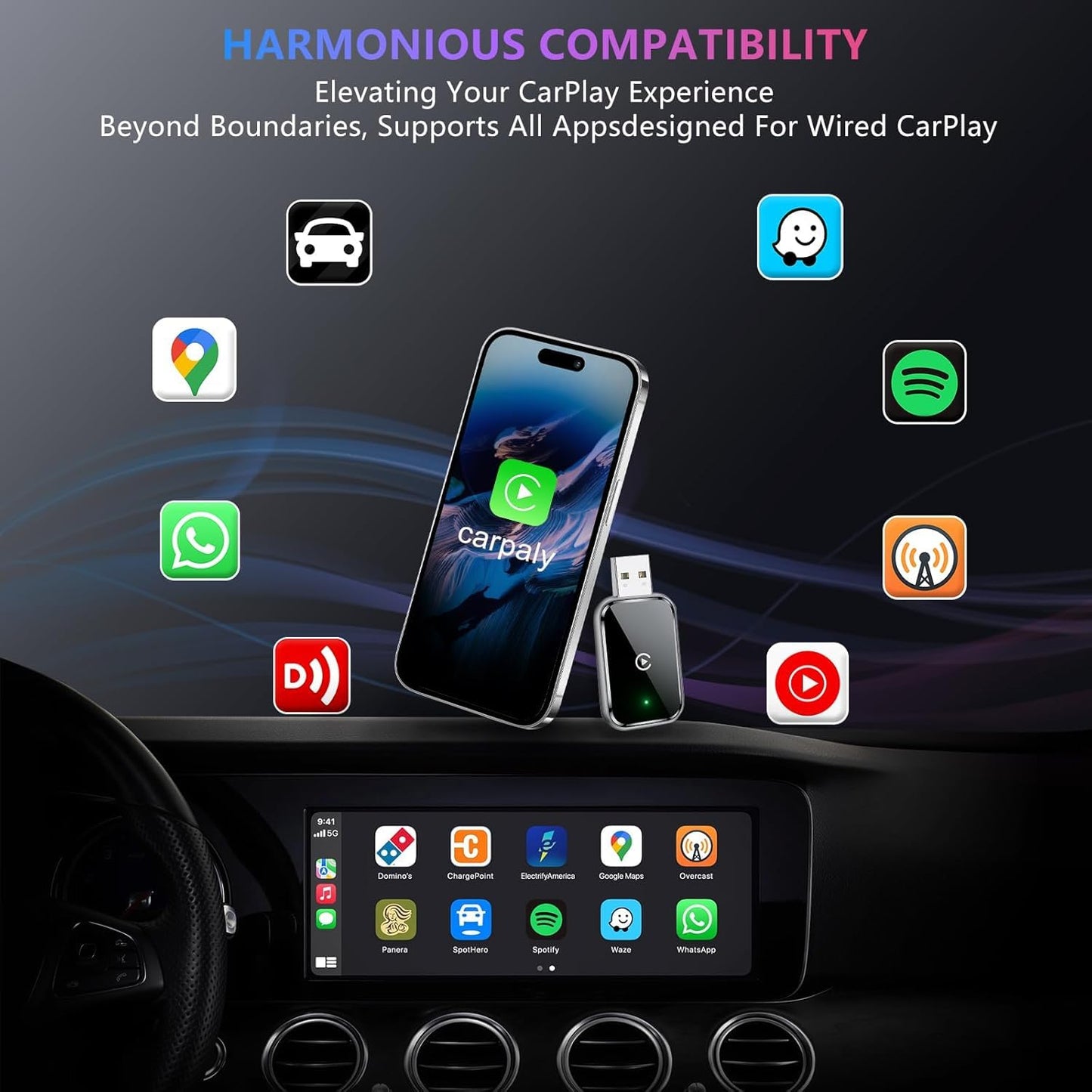 Wireless carplay Adapt for iPhone?IOS10+?.Phone-Car Connectivity.Wired to Wireless Smart car Machine Interconnection abox. Mini Size with Extended